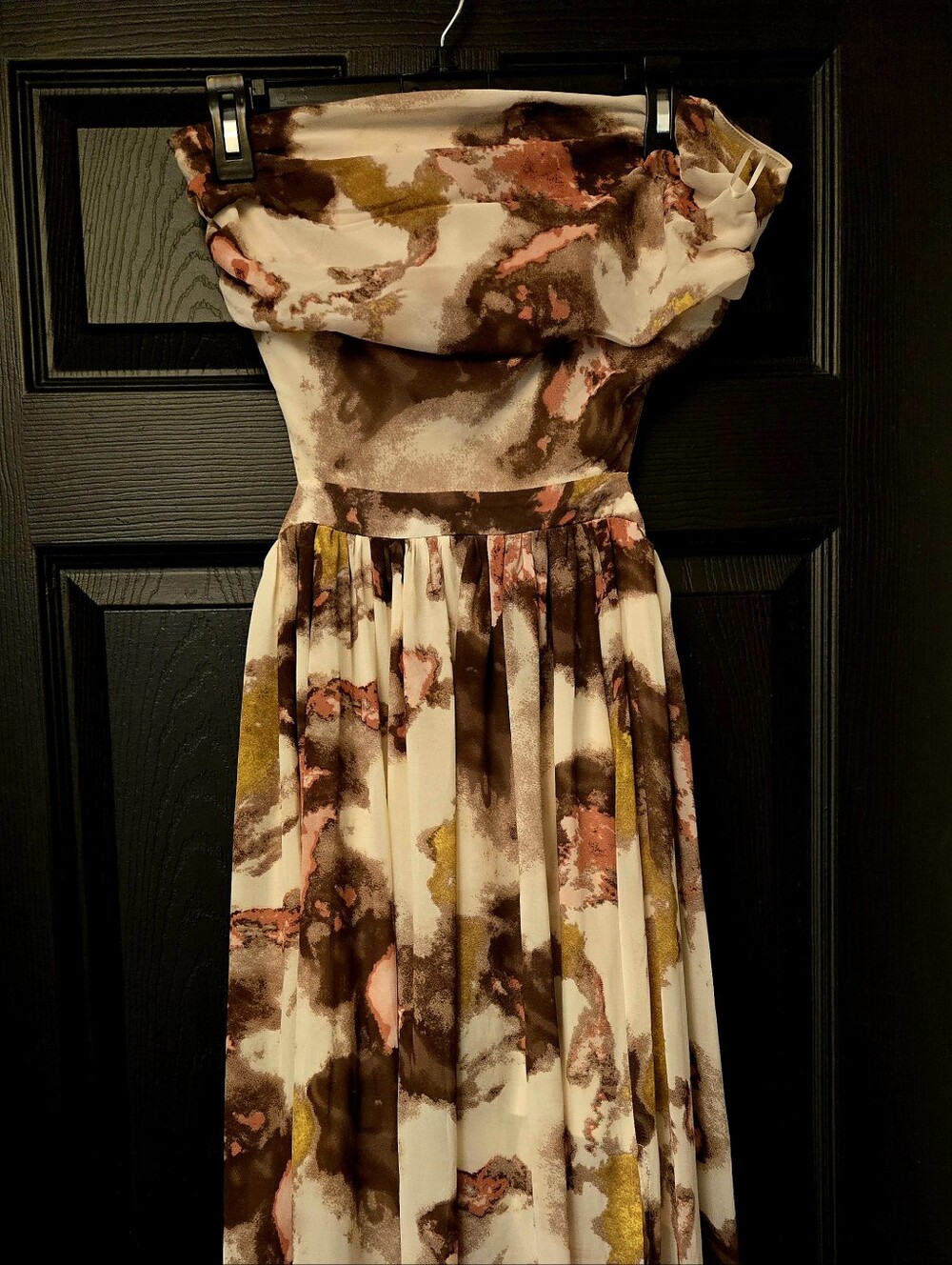 Brand New Fashion Nova Cream Maxi Dress with Brown, Pink & Yellow Abstract Print